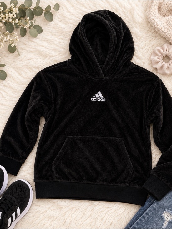 adidas Other - Adidas Kids Black Plush Fleece Hoodie Pullover